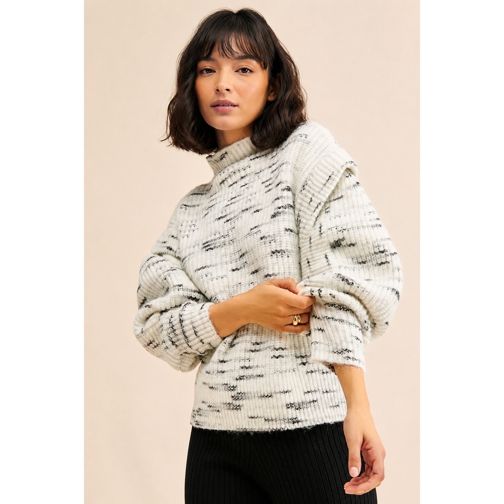 Varley Belgrave Mock Neck Sweater Dalmatian Knit White Black Womens XS NWOT
